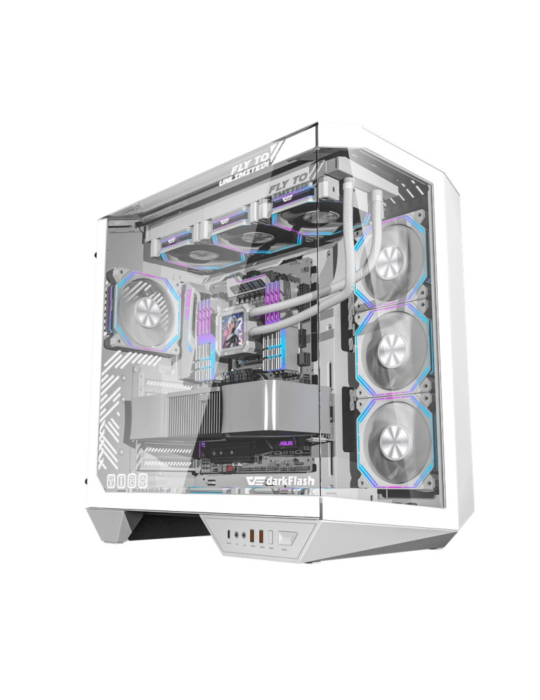 Кутия за компютър Darkflash DY470 Ice White, ATX, с включени 4бр Infinity Mirror вентилатора - DY470-WH