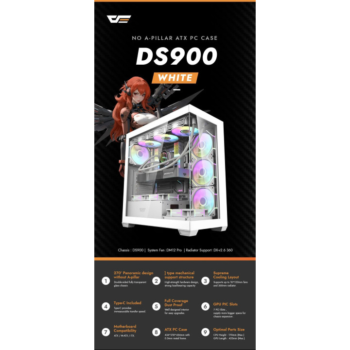 Кутия за компютър Darkflash DS900 White, ATX, USB-C - DS900-WH