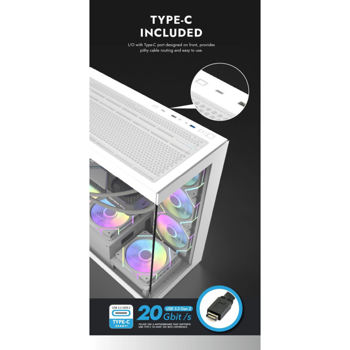 Кутия за компютър Darkflash DS900 White, ATX, USB-C - DS900-WH