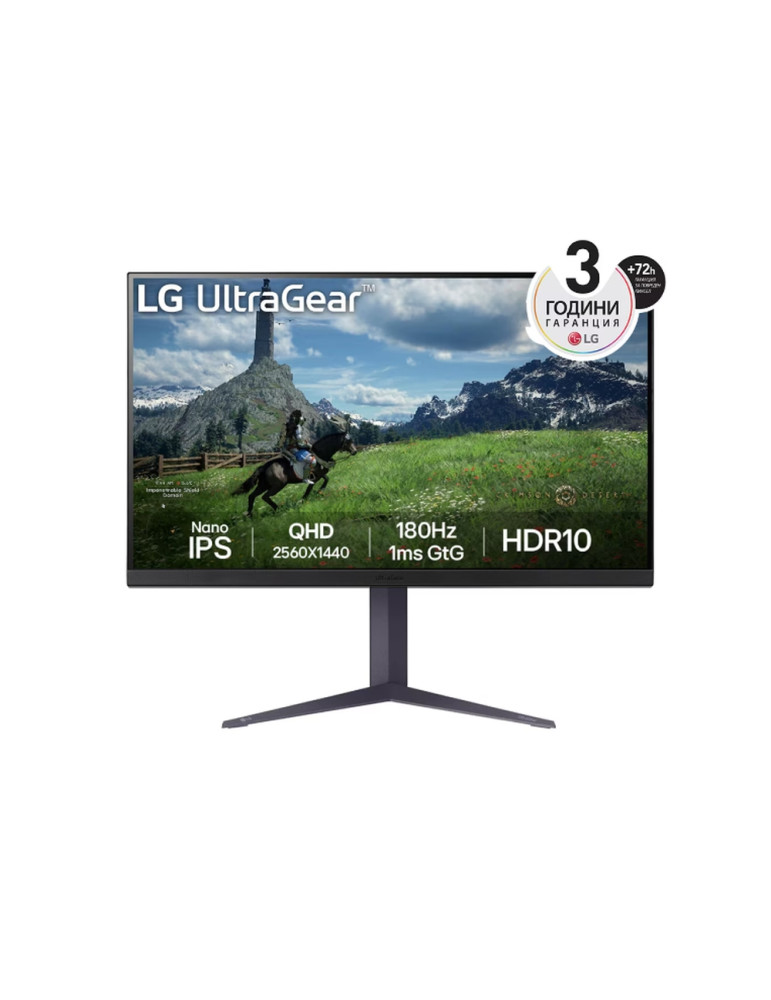 Монитор LG 32GS85Q-B, 31.5" UltraGear Nano IPS 1ms, AG, 180Hz, 1000:1, 350cd/m2, QHD (2560x1440), AMD FreeSync, NVIDIA G-SYNC, HDR 10, DCI-P3 98%, USB, HDMI, DP, Reader mode, Black