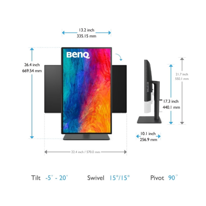 Монитор BenQ PD2506Q 25" IPS, 2560x1440 WQHD, 95% P3, DisplayHDR 400, Uniformity, KVM, MST Daisy Chain, USB-C 65W Power Delivery, HDMI, DP, HAS, eye-care, Factory Calibration, Calman Certification, USB Hub - 9H.LLDLB.QBE