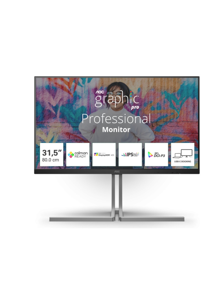 Монитор AOC U32U3CV, 31.5" Nano IPS WLED, 3840x2160, 60Hz, 4ms GtG, 400cd m/2, 1000:1, 50M:1 DCR, Adaptive Sync, FlickerFree, Anti Blue Light, 3Wx2, Height Adjust, 2xHDMI, DP, USB hub