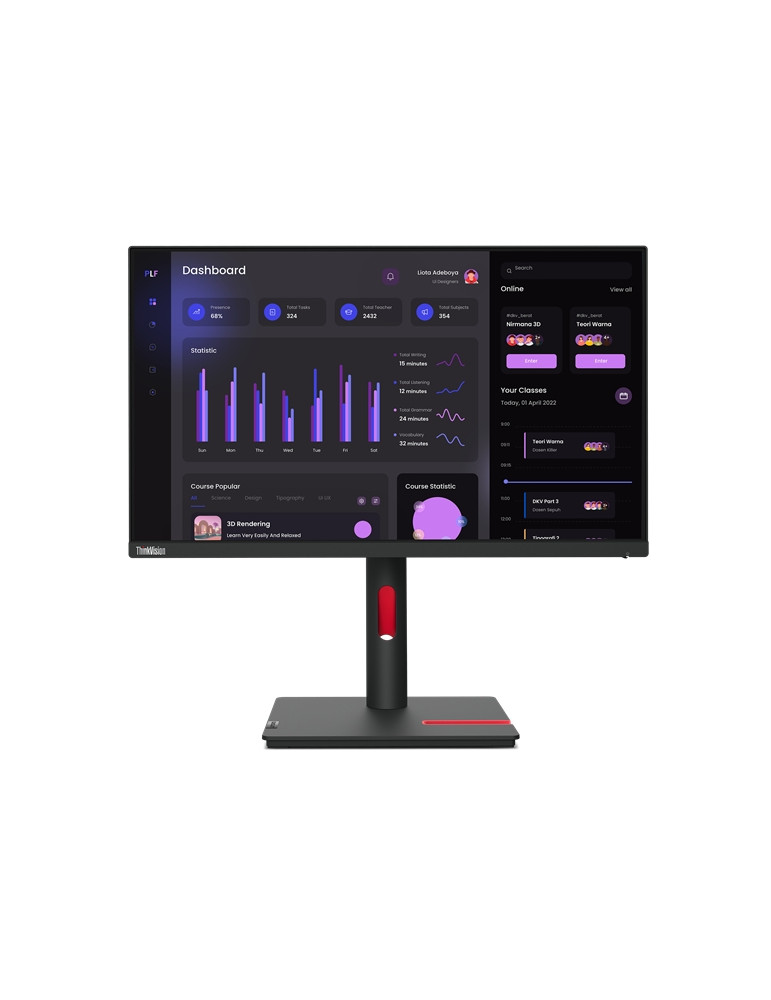 Монитор Lenovo ThinkVision T24i-30 23.8", IPS, AG, 4 ms, 250 cd/m2, 1000:1, 1920x1080, 60Hz, Height Adjust Stand, HDMI, DP, VGA, 5 x USB - 63CFMATXEU