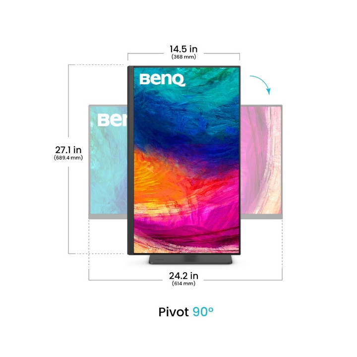 Монитор BenQ PD2706QN, 27", 100Hz, 4K IPS, AQCOLOR, Designer, Pantone, Nano Matte Panel, HDR10, 100% sRGB, Card Reader, HDMI (2.0), DP (1.4), USB-C (DP alt. PD 90W), USB Hub, 3.5 Jack, 2x 3W, Height adj. 115mm, VESA 100 - 9H.LNDLA.TBE