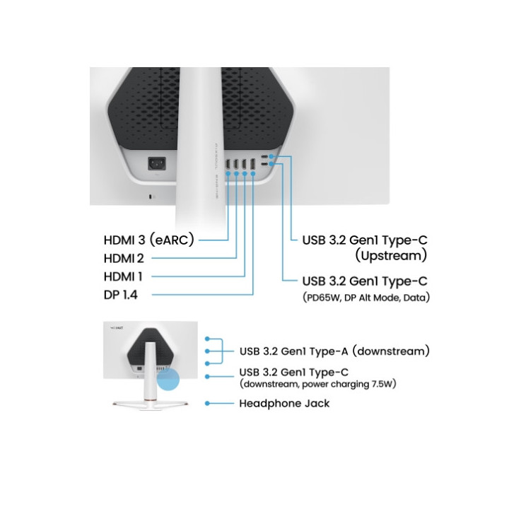 Монитор BenQ MOBIUZ EX271U, 27", 4K UHD, IPS, 1ms GtG, 165Hz, 120Hz for Console with eARC, Color Shuttle, FreeSync Premium, B.I.  Gen2, HDRi and HDR400, Quickit, 1200:1, 95% P3, 400 nits, USB-C (65W), USB Hub, HDMI 2.1, DP, White - 9H.LN2LB.QBE