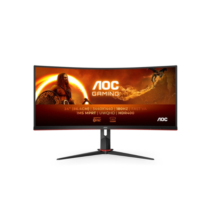 Монитор AOC CU34G2XP/BK, 34" Curved 1500R VA, WLED, 3440x1440, 180Hz, 1ms GtG, 1ms MPRT, 430 cd/m2, 4000:1, 80M:1 DCR, Height Adjust, 2xHDMI, 2xDP, USB hub
