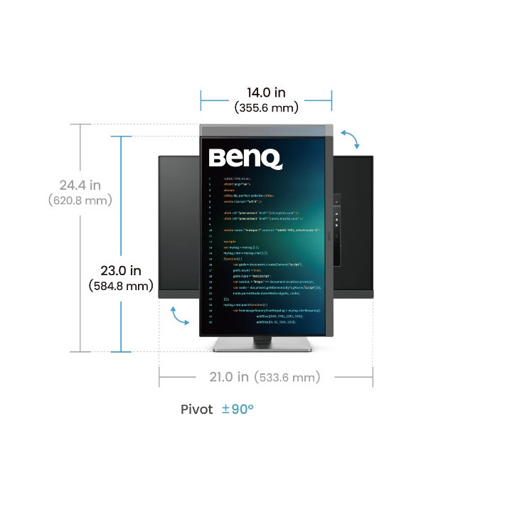 Монитор BenQ RD240Q, 24.1”, 2560x1600 WQXGA, Programming Monitor, 16:10, 1.07 billions col., HDR10, 1000:1, 20M:1 DCR, 300 cd/m2, HDMI 2.0, DP 1.4, USB-C (90W), Flicker-free, B.I. Gen2, Low Blue Light  - 9H.LLXLA.TBE