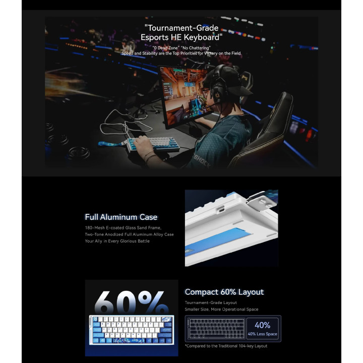 Професионална геймърска механична клавиатура ATK EDGE 60 HE Master Leviatan - 8K, Gateron Jade Pro Switches - EDGE60-HE-M-BK