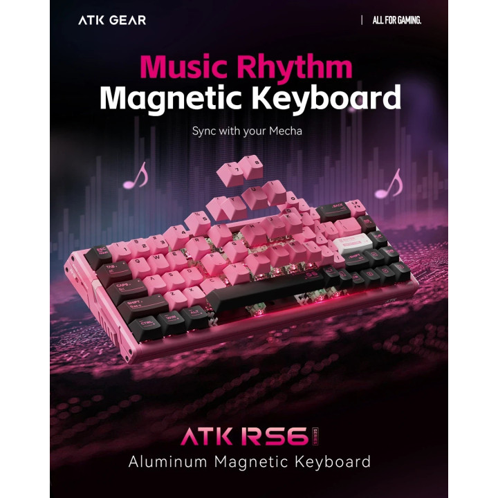 Професионална геймърска механична клавиатура ATK RS6 - 8K, Gateron Jade Pro Switches [Linear] - Black - RS6-BK-GJP