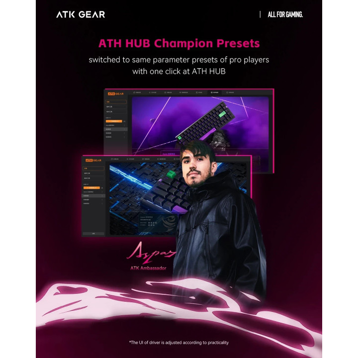 Професионална геймърска механична клавиатура ATK RS6 - 8K, Gateron Jade Pro Switches [Linear] - Black - RS6-BK-GJP