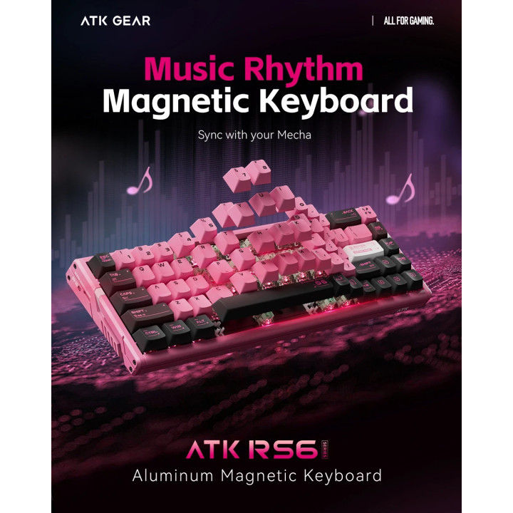Професионална геймърска механична клавиатура ATK RS6 - 8K, Gateron Jade Pro Switches [Linear] - White - RS6-WH-GJP