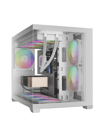 Кутия за компютър Gamdias AURA GC10M White, mATX, 3 x 120 mm A-RGB, Tempered Glass - AURA-GC10M-ARGB-WH