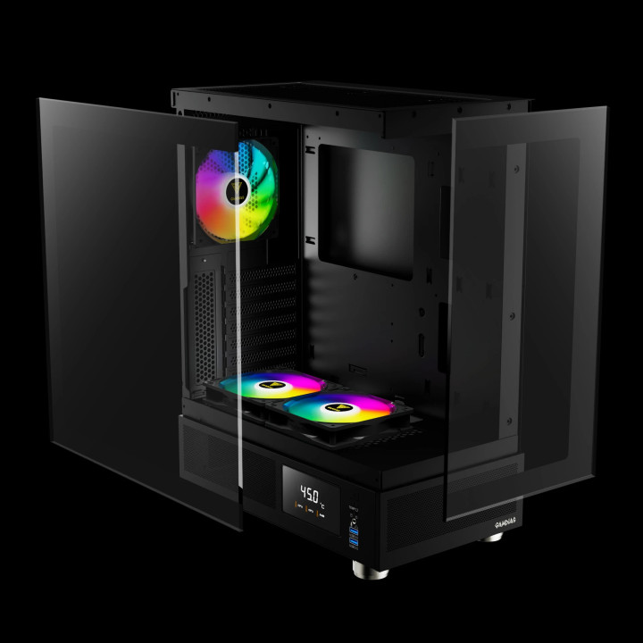 Кутия за компютър Gamdias ATLAS E1, ATX, 3 x 120 mm A-RGB, Digital Display, Tempered Glass - ATLAS-E1