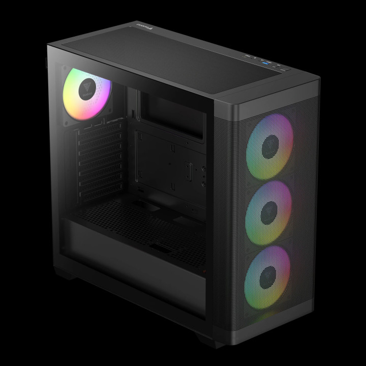 Кутия за компютър Gamdias ATHENA M3 Black, E-ATX, USB-C, 4 x 120 mm A-RGB, Mesh, Tempered Glass - ATHENA-M3-BLACK