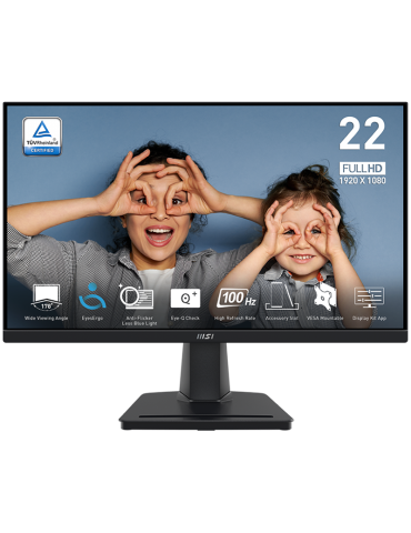 Монитор MSI PRO MP225V, 21.45" 100Hz, FHD (1920x1080) 16:9, VA Anti-glare, 1ms/4ms, 300nits, 4000:1, 178/178, Adaptive-Sync, Tilt, 1x D-Sub(VGA), 1x HDMI - 9S6-3PE0CM-001