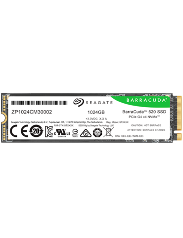 SSD диск Seagate 1TB BarraCuda 520 M.2 2280-S2 PCIe Gen4 x4 NVMe 1.4, Read/Write: 5000/3200 MBps, TBW 250 - ZP1024CM3A002