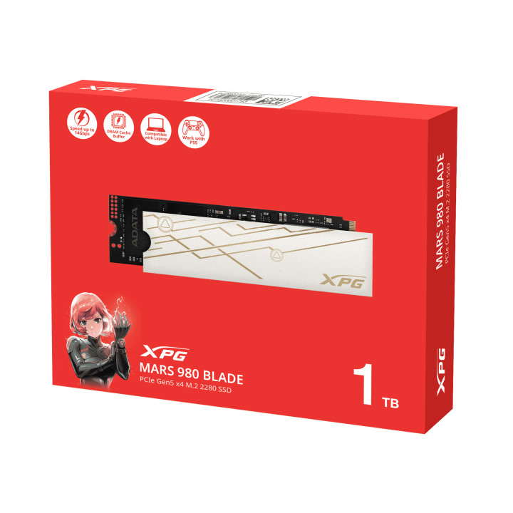 SSD диск Adata 1TB XPG Mars 980 Blade, PCI Express 5.0 x4, NVMe 2.0, M.2 2280, R/W:14000/10000 MB/s, PS5 - SMAR-980B-1TCS