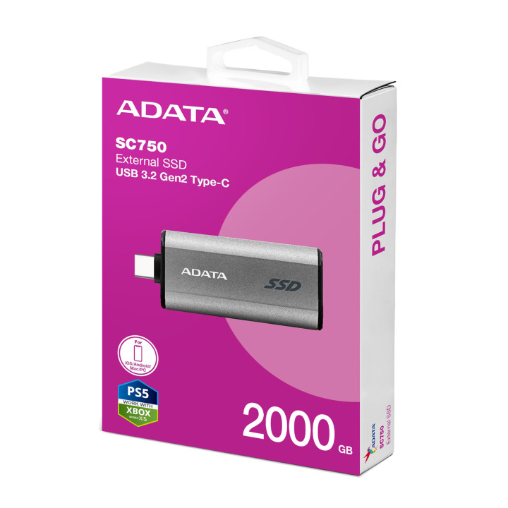 Външно SSD диск Adata 2TB XPG SC750, USB 3.2 Gen 2 Type-C - SC750-2000G-CCBK