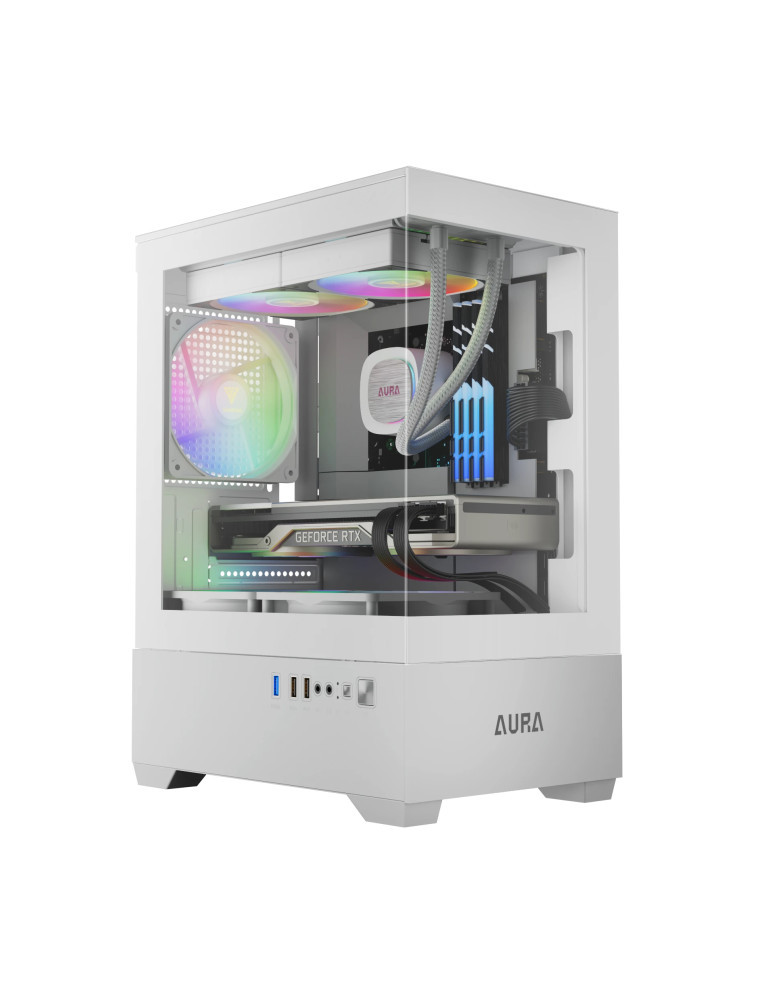 Геймърски компютър ION AURA GC9M White, с процесор AMD Ryzen 5 5600X, видео карта RTX 4060 VENTUS 2X WHITE OC 8GB GDDR6, 32GB RAM и SSD диск 1TB