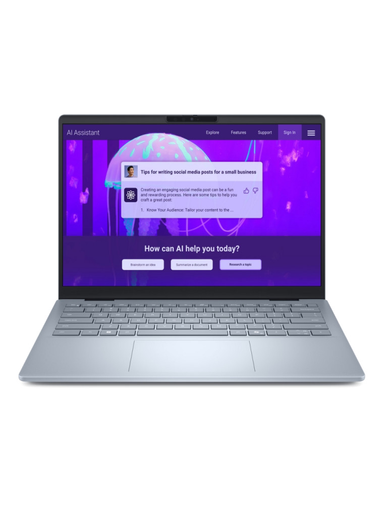 Лаптоп Dell 14 Plus DB14250, Intel Core Ultra 9 288V, 14" 16:10 2.5K (2560x1600) IPS 300nits WVA AG, 32GB LPDDR5X RAM, 1TB SSD, Intel Arc, FHD and Mic, Wi-Fi 7, Backlit Kb, Win 11 Pro, Ice Blue - DB14250_LNL_203