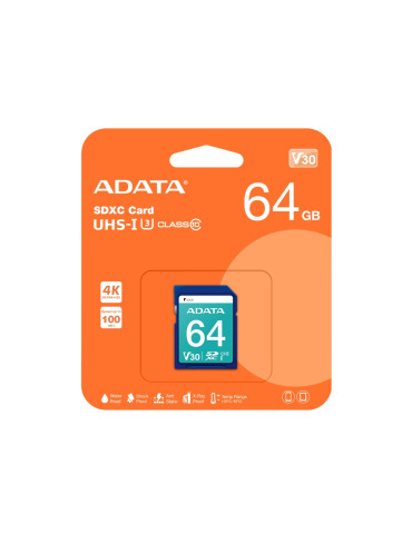 SD карта Adata 64GB SDXC UHS-I U3 V30S - ASDX64GUI3V30S-R
