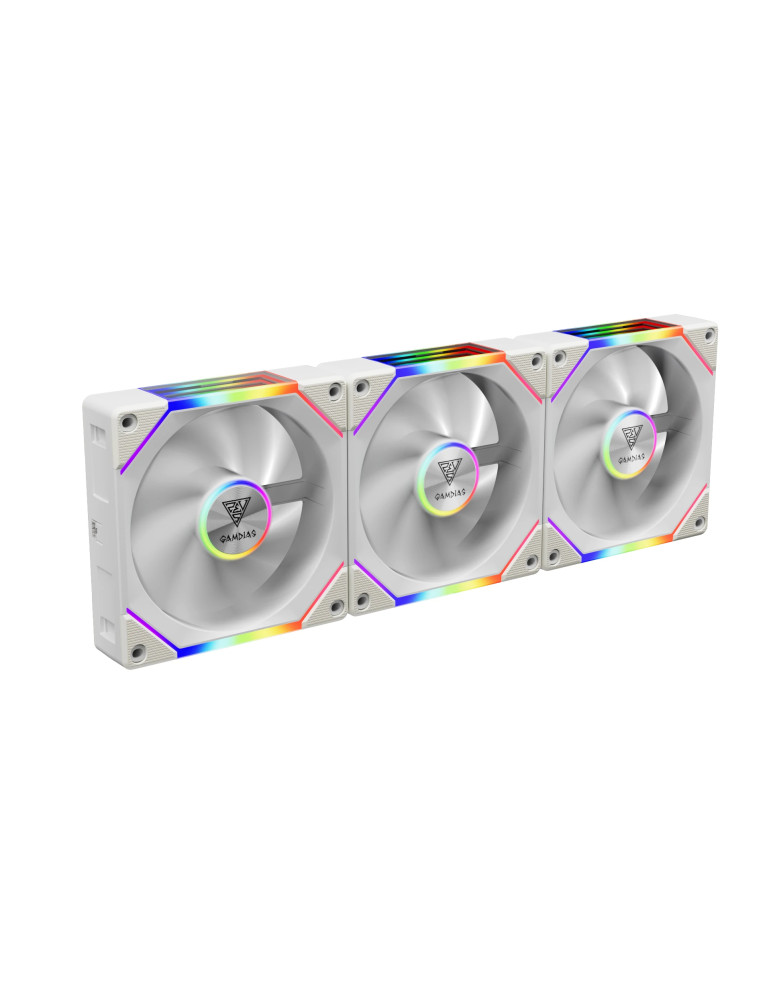 Комплект вентилатори Gamdias 3-in-1 AEOLUS P2-1203 White, 3x120mm, Swappable Fan Blades (Reverse Fan Blades Included), Daisy-Chain, Infinity Mirror - AEOLUS P2-1203-WH