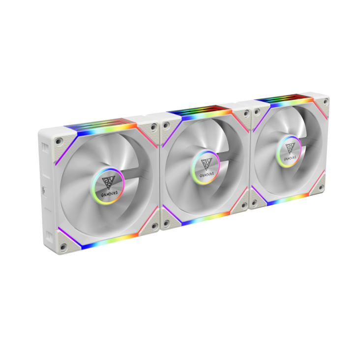 Комплект вентилатори Gamdias 3-in-1 AEOLUS P2-1203 White, 3x120mm, Swappable Fan Blades (Reverse Fan Blades Included), Daisy-Chain, Infinity Mirror - AEOLUS P2-1203-WH