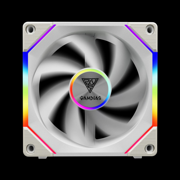 Комплект вентилатори Gamdias 3-in-1 AEOLUS P2-1203 White, 3x120mm, Swappable Fan Blades (Reverse Fan Blades Included), Daisy-Chain, Infinity Mirror - AEOLUS P2-1203-WH
