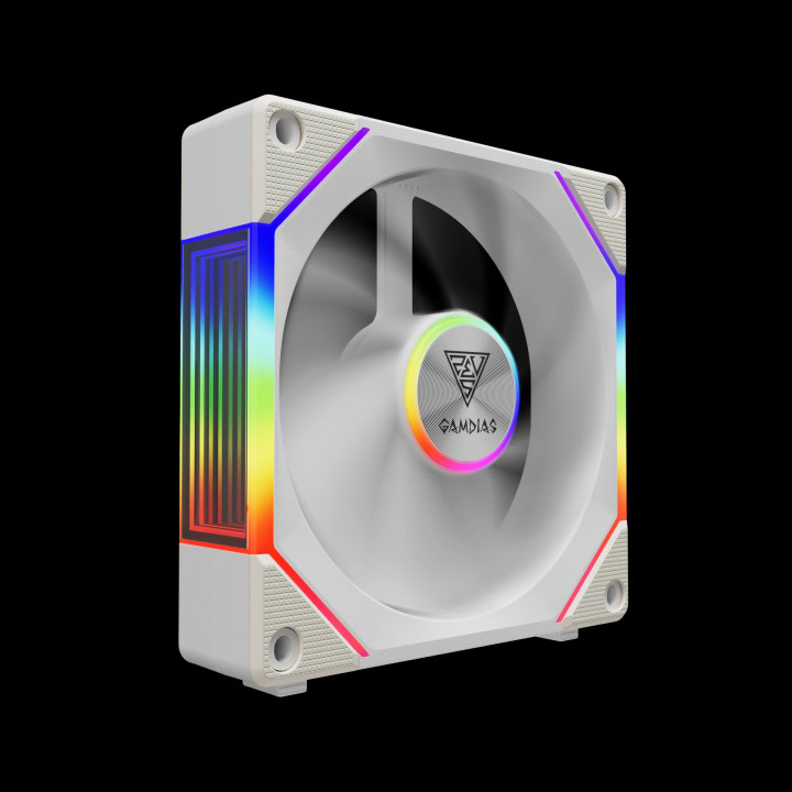 Комплект вентилатори Gamdias 3-in-1 AEOLUS P2-1203 White, 3x120mm, Swappable Fan Blades (Reverse Fan Blades Included), Daisy-Chain, Infinity Mirror - AEOLUS P2-1203-WH