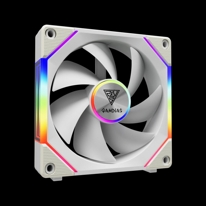 Комплект вентилатори Gamdias 3-in-1 AEOLUS P2-1203 White, 3x120mm, Swappable Fan Blades (Reverse Fan Blades Included), Daisy-Chain, Infinity Mirror - AEOLUS P2-1203-WH