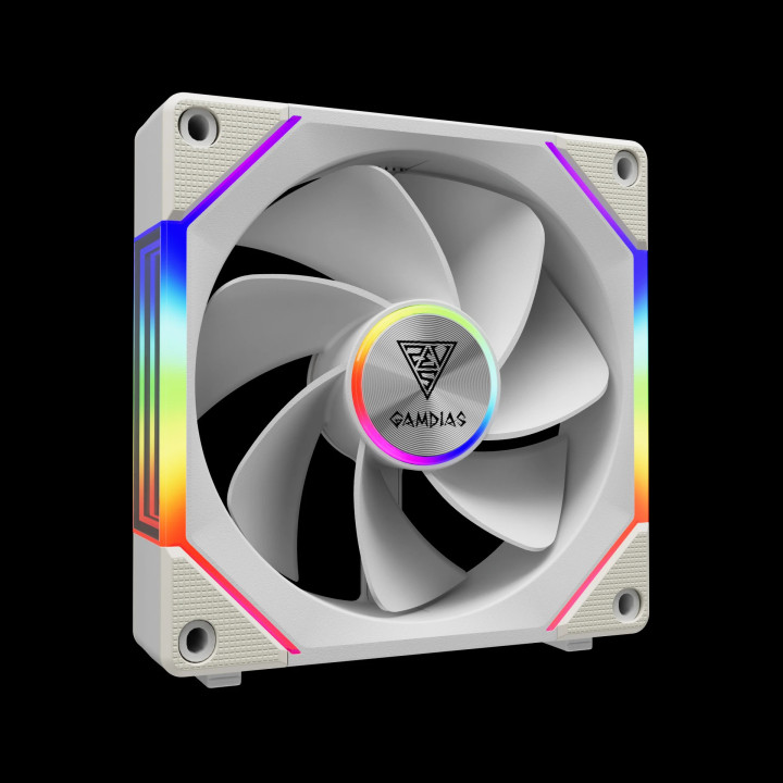 Комплект вентилатори Gamdias 3-in-1 AEOLUS P2-1203 White, 3x120mm, Swappable Fan Blades (Reverse Fan Blades Included), Daisy-Chain, Infinity Mirror - AEOLUS P2-1203-WH