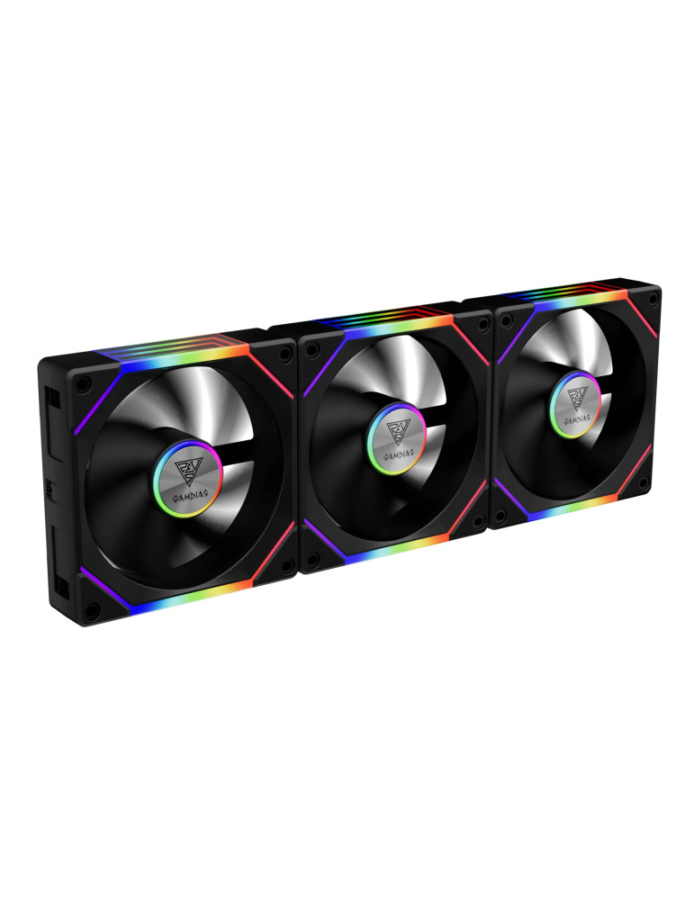 Комплект вентилатори Gamdias 3-in-1 AEOLUS P2-1203, 3x120mm, Swappable Fan Blades (Reverse Fan Blades Included), Daisy-Chain, Infinity Mirror, A-RGB - AEOLUS-P2-1203