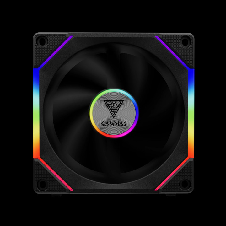 Комплект вентилатори Gamdias 3-in-1 AEOLUS P2-1203, 3x120mm, Swappable Fan Blades (Reverse Fan Blades Included), Daisy-Chain, Infinity Mirror, A-RGB - AEOLUS-P2-1203