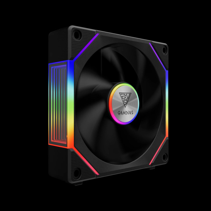 Комплект вентилатори Gamdias 3-in-1 AEOLUS P2-1203, 3x120mm, Swappable Fan Blades (Reverse Fan Blades Included), Daisy-Chain, Infinity Mirror, A-RGB - AEOLUS-P2-1203