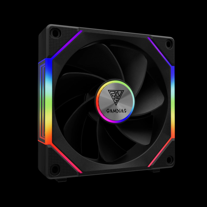 Комплект вентилатори Gamdias 3-in-1 AEOLUS P2-1203, 3x120mm, Swappable Fan Blades (Reverse Fan Blades Included), Daisy-Chain, Infinity Mirror, A-RGB - AEOLUS-P2-1203
