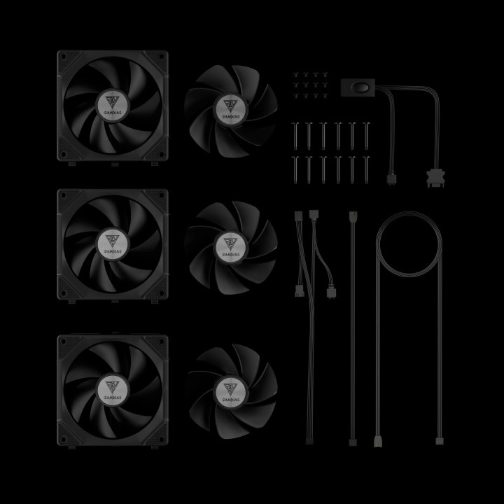 Комплект вентилатори Gamdias 3-in-1 AEOLUS P2-1203, 3x120mm, Swappable Fan Blades (Reverse Fan Blades Included), Daisy-Chain, Infinity Mirror, A-RGB - AEOLUS-P2-1203