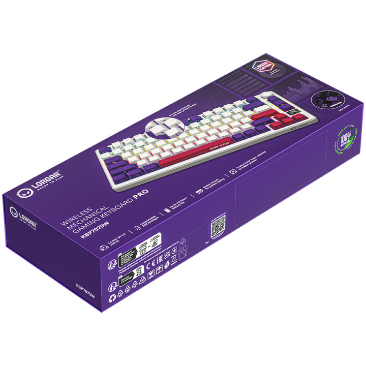 Геймърска клавиатура LORGAR KBP7075W, Wireless 75% Mechanical Gaming Keyboard Pro, White, EN layout - LRG-KBP7075W-WH-US