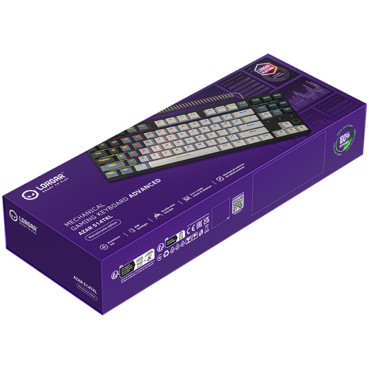 Геймърска механична клавиатура Lorgar Azar 514TKL, Wired RGB, white, EN layout - LRG-GK514TKL-WH-US