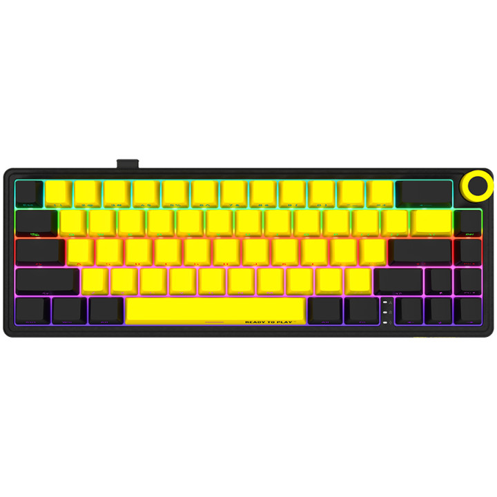 Безжична механична геймърска клавиатура Lorgar KBP70MW, 65% Mechanical Gaming Keyboard Pro, Black/yellow, EN layout - LRG-KBP70MW-YL-US