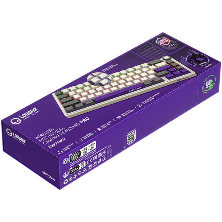 Безжична механична геймърска клавиатура Lorgar KBP70MW, 65% Mechanical Gaming Keyboard Pro, Beige, EN layout - LRG-KBP70MW-RT-US