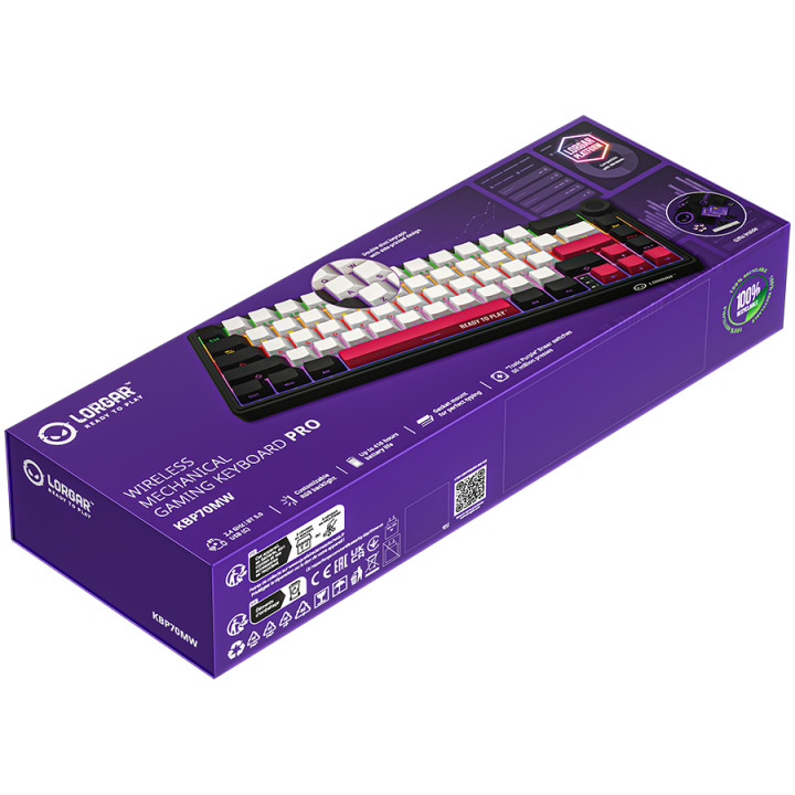 Безжична механична геймърска клавиатура Lorgar KBP70MW, 65% Mechanical Gaming Keyboard Pro, Black/red, EN layout - LRG-KBP70MW-BK-US