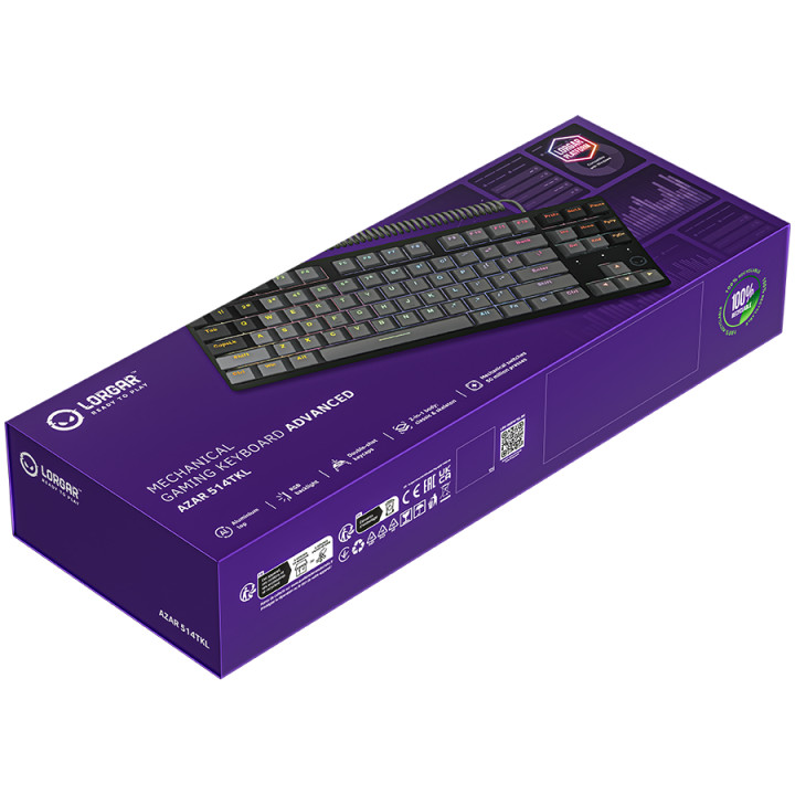 Геймърска механична клавиатура Lorgar Azar 514TKL, RGB, black, EN layout - LRG-GK514TKL-BK-US