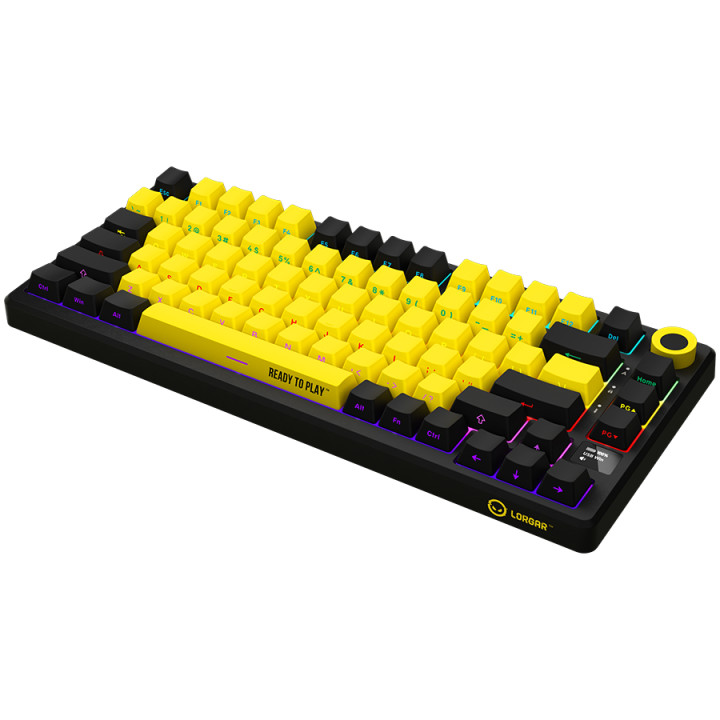 Безжична механична геймърска клавиатура Lorgar KBP7075W, 75% Mechanical Gaming Keyboard Pro, Black/yellow, EN layout - LRG-KBP7075W-YL-US