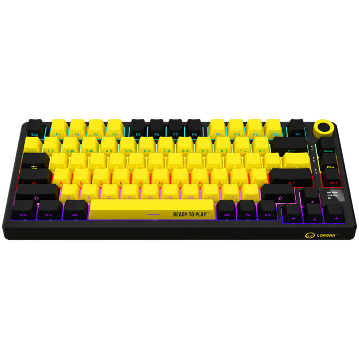 Безжична механична геймърска клавиатура Lorgar KBP7075W, 75% Mechanical Gaming Keyboard Pro, Black/yellow, EN layout - LRG-KBP7075W-YL-US