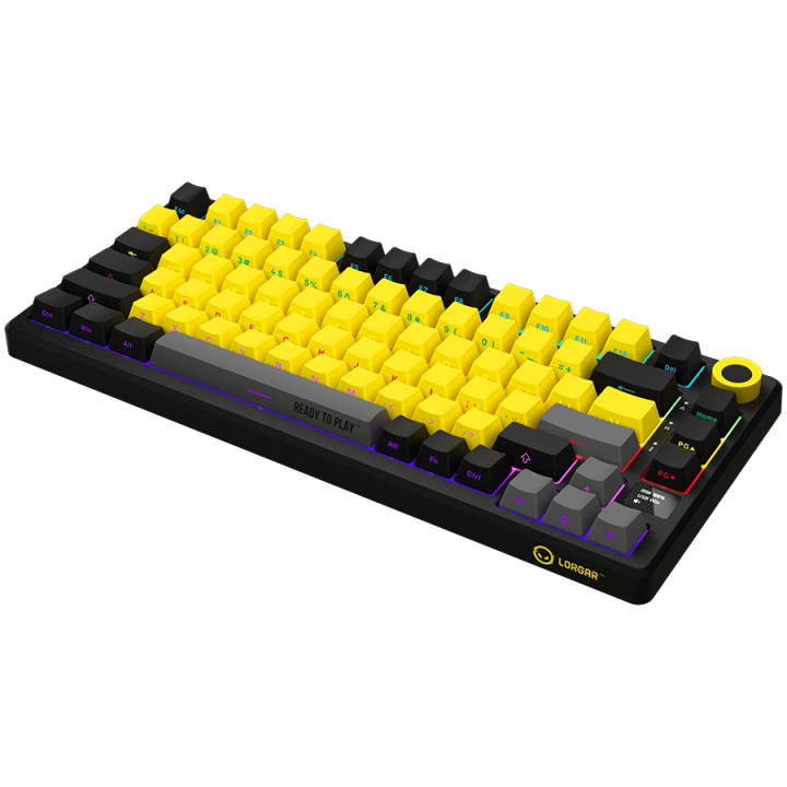 Безжична механична геймърска клавиатура Lorgar KBP7075W, 75% Mechanical Gaming Keyboard Pro, Black/yellow, EN layout - LRG-KBP7075W-YL-US