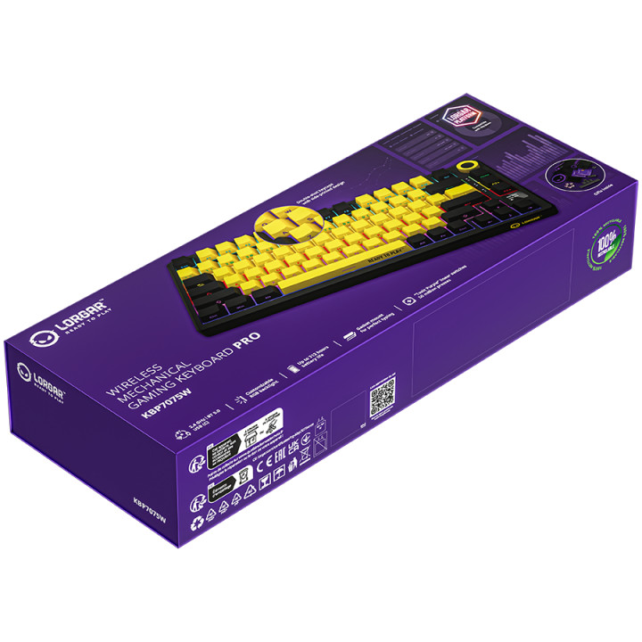 Безжична механична геймърска клавиатура Lorgar KBP7075W, 75% Mechanical Gaming Keyboard Pro, Black/yellow, EN layout - LRG-KBP7075W-YL-US