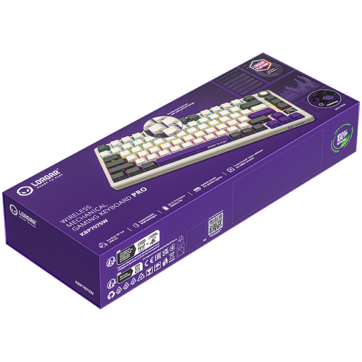 Безжична механична геймърска клавиатура Lorgar KBP7075W, 75% Mechanical Gaming Keyboard Pro, Beige, EN layout - LRG-KBP7075W-RT-US