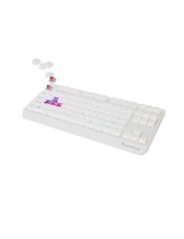 Безжична механична геймърска клавиатура Genesis Thor 230 TKL, US White RGB Mechanical Outemu Red - NKG-2165