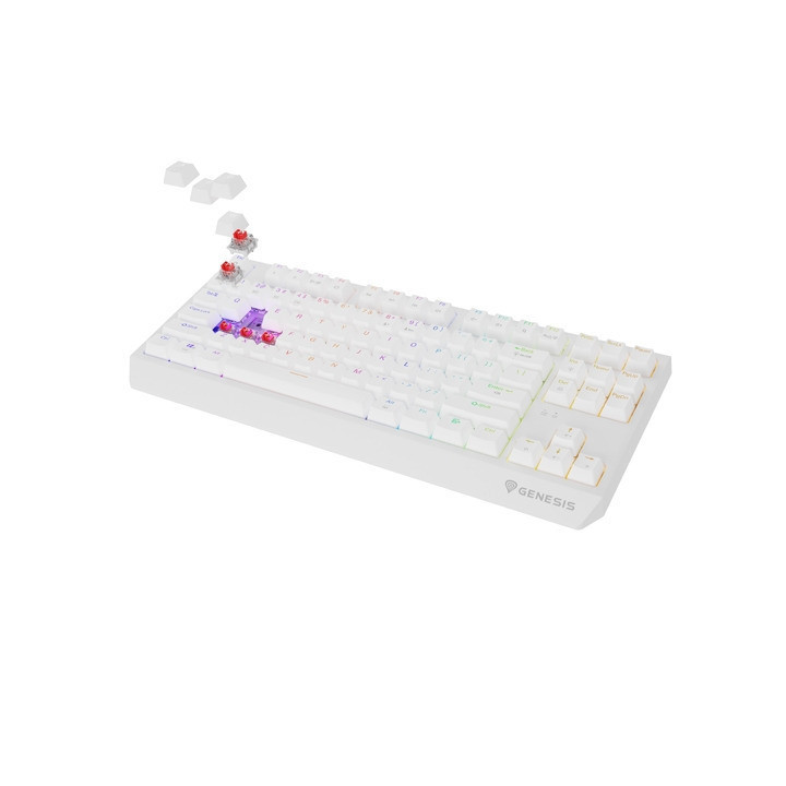 Безжична механична геймърска клавиатура Genesis Thor 230 TKL, US White RGB Mechanical Outemu Red - NKG-2165
