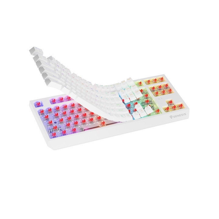 Безжична механична геймърска клавиатура Genesis Thor 230 TKL, US White RGB Mechanical Outemu Red - NKG-2165